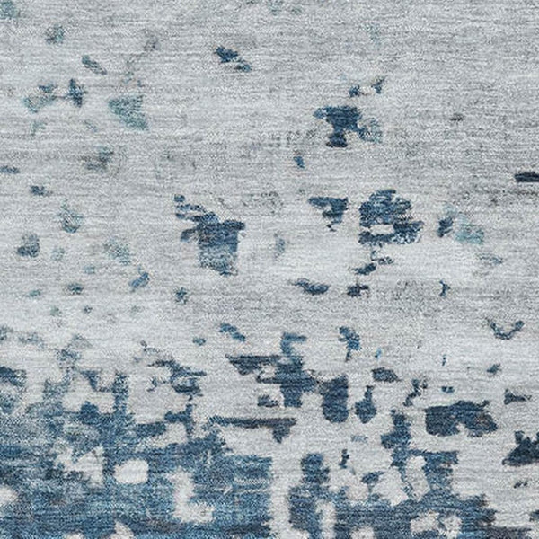 HomeRoots 10' Denim Blue Gray & Sky Blue Abstract Washable Area Rug with UV Protection for High-Traffic Areas 699652