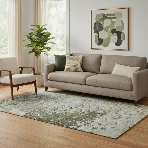 HomeRoots 5' X 8' Graphite Green and Ivory Abstract Area Rug - Washable, UV Protected, Modern Comfort for Homes 699654