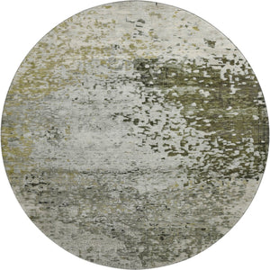 HomeRoots 8' Abstract Graphite Green and Ivory Round Rug - Washable, UV Protected, Modern Design for Any Space 699655