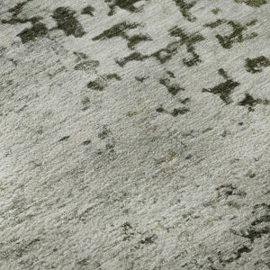 HomeRoots 8' Abstract Graphite Green and Ivory Round Rug - Washable, UV Protected, Modern Design for Any Space 699655