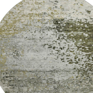 HomeRoots 8' Abstract Graphite Green and Ivory Round Rug - Washable, UV Protected, Modern Design for Any Space 699655
