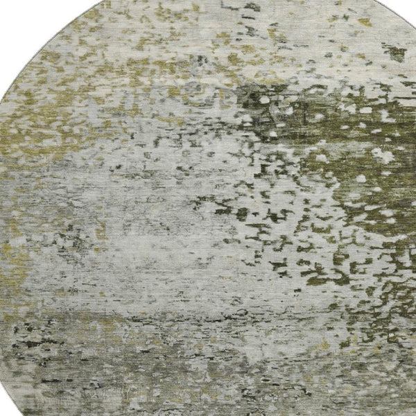 HomeRoots 8' Abstract Graphite Green and Ivory Round Rug - Washable, UV Protected, Modern Design for Any Space 699655