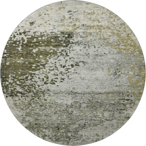 HomeRoots 8' Abstract Graphite Green and Ivory Round Rug - Washable, UV Protected, Modern Design for Any Space 699655
