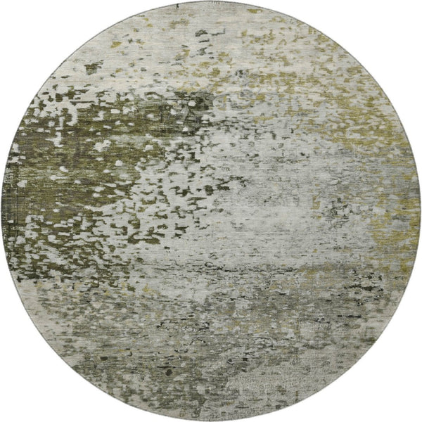 HomeRoots 8' Abstract Graphite Green and Ivory Round Rug - Washable, UV Protected, Modern Design for Any Space 699655
