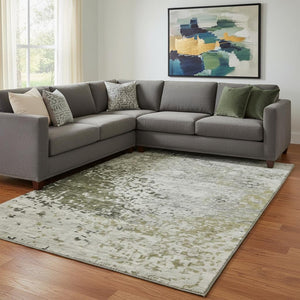 HomeRoots 8' X 10' Graphite Green & Ivory Stain-Resistant Area Rug with UV Protection for Busy Homes 699656
