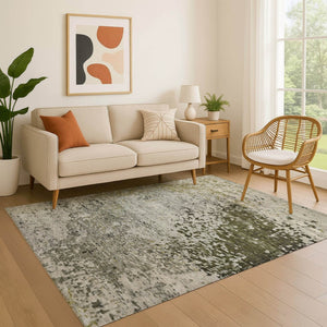 HomeRoots 8' X 10' Graphite Green & Ivory Stain-Resistant Area Rug with UV Protection for Busy Homes 699656