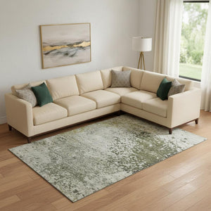 HomeRoots 9' X 12' Stylish Graphite Green & Ivory Abstract Area Rug – Washable, UV-Protected & Pet-Friendly! 699657