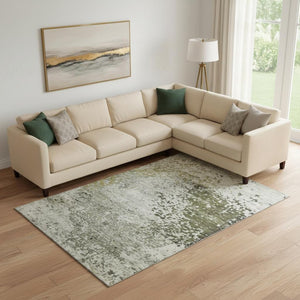 HomeRoots 10' X 14' Graphite Green and Ivory Abstract Area Rug – Stylish, Washable, UV-Protected, Pet-Friendly! 699658