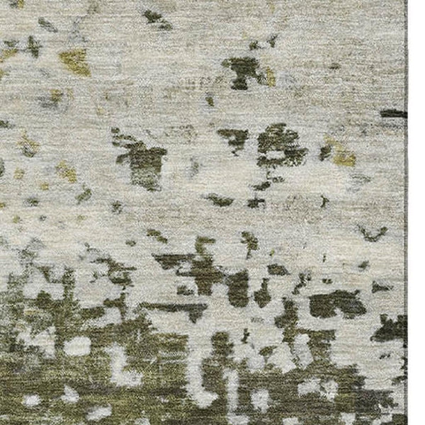 HomeRoots 10' X 14' Graphite Green and Ivory Abstract Area Rug – Stylish, Washable, UV-Protected, Pet-Friendly! 699658