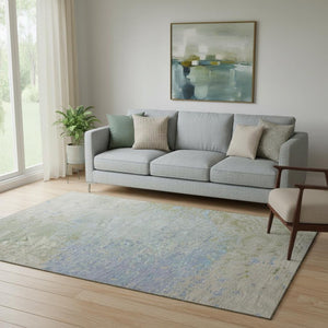 HomeRoots 5' X 8' Stylish Abstract Area Rug in Sky Blue & Fern Green - Washable, UV Protected, Family Friendly 699660