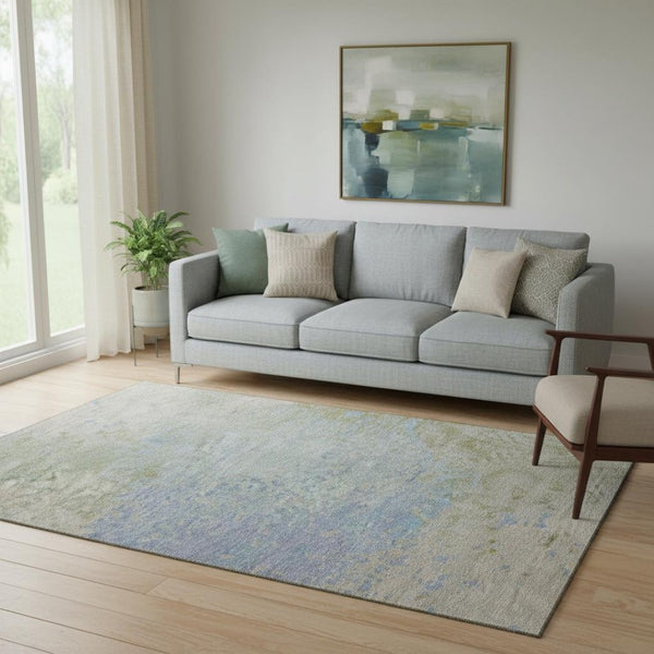 HomeRoots 5' X 8' Stylish Abstract Area Rug in Sky Blue & Fern Green - Washable, UV Protected, Family Friendly 699660