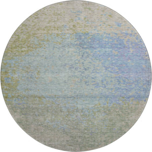 HomeRoots 8' Washable Round Rug in Sky Blue, Fern Green & Beige - UV Protected, Stylish & Stain-Resistant Design 699661