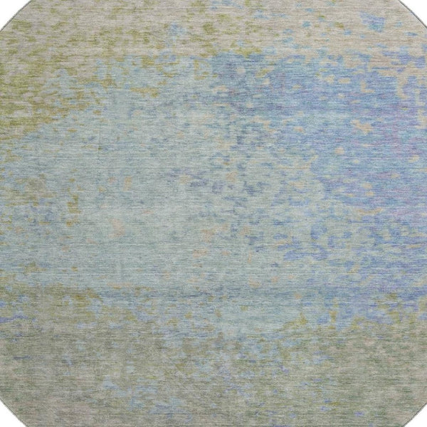 HomeRoots 8' Washable Round Rug in Sky Blue, Fern Green & Beige - UV Protected, Stylish & Stain-Resistant Design 699661