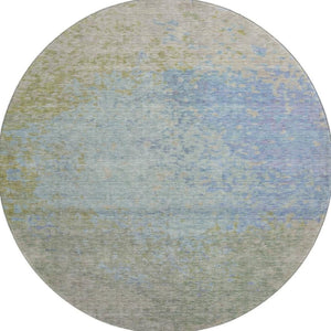 HomeRoots 8' Washable Round Rug in Sky Blue, Fern Green & Beige - UV Protected, Stylish & Stain-Resistant Design 699661