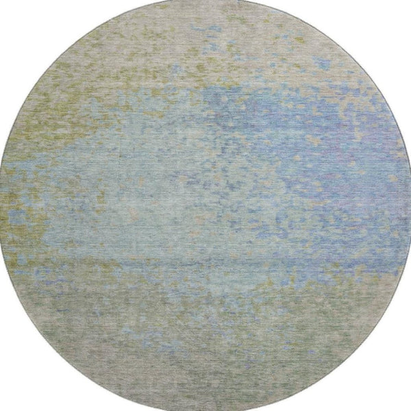 HomeRoots 8' Washable Round Rug in Sky Blue, Fern Green & Beige - UV Protected, Stylish & Stain-Resistant Design 699661