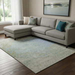 HomeRoots 8' X 10' Abstract Washable Area Rug in Sky Blue, Fern Green & Beige - UV Protected & Easy Care! 699662