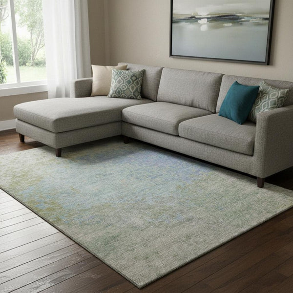HomeRoots 8' X 10' Abstract Washable Area Rug in Sky Blue, Fern Green & Beige - UV Protected & Easy Care! 699662