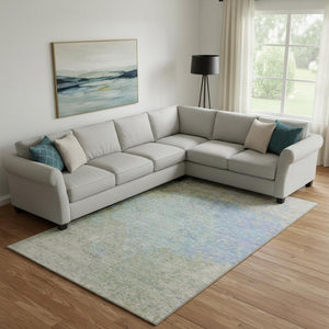 HomeRoots 9' X 12' Sky Blue, Fern Green & Beige Abstract Washable Area Rug - UV Protected & Easy Care Design 699663