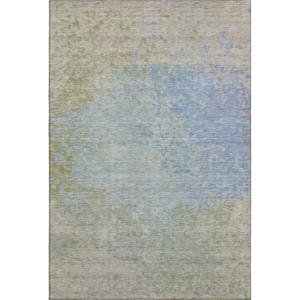 HomeRoots 9' X 12' Sky Blue, Fern Green & Beige Abstract Washable Area Rug - UV Protected & Easy Care Design 699663
