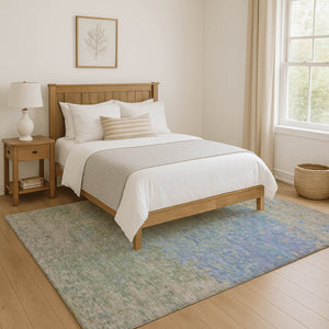 HomeRoots 9' X 12' Sky Blue, Fern Green & Beige Abstract Washable Area Rug - UV Protected & Easy Care Design 699663