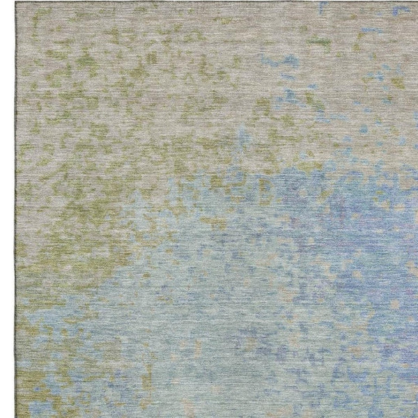 HomeRoots 9' X 12' Sky Blue, Fern Green & Beige Abstract Washable Area Rug - UV Protected & Easy Care Design 699663