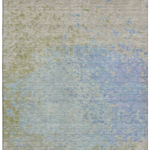 HomeRoots 9' X 12' Sky Blue, Fern Green & Beige Abstract Washable Area Rug - UV Protected & Easy Care Design 699663