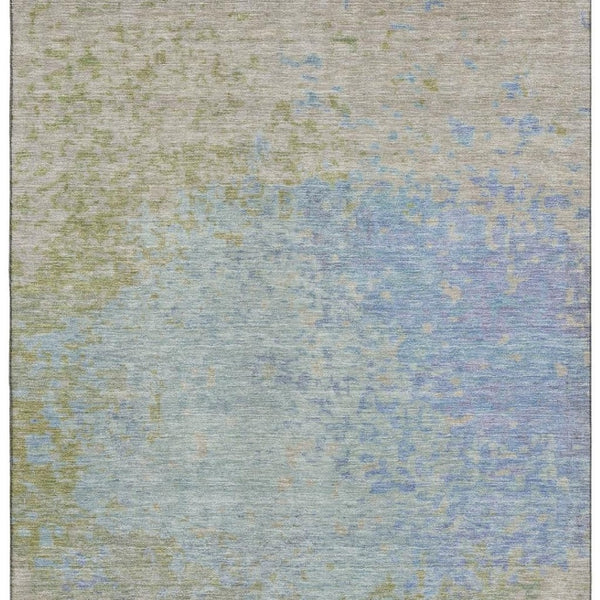HomeRoots 10' X 14' Modern Abstract Washable Area Rug in Sky Blue & Green with UV Protection for Busy Homes 699664