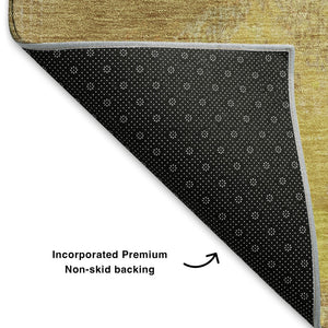 HomeRoots 5' X 8' Artichoke Green Gold Copper Abstract Washable Area Rug – UV Protected, Pet-Friendly Design! 699666