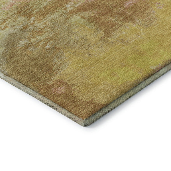 HomeRoots 5' X 8' Artichoke Green Gold Copper Abstract Washable Area Rug – UV Protected, Pet-Friendly Design! 699666
