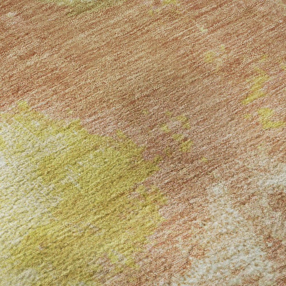 HomeRoots 5' X 8' Artichoke Green Gold Copper Abstract Washable Area Rug – UV Protected, Pet-Friendly Design! 699666