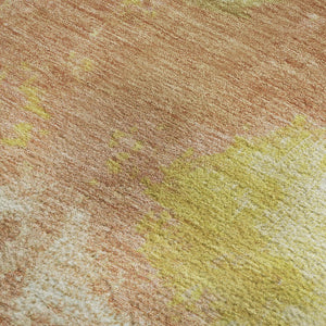 HomeRoots 5' X 8' Artichoke Green Gold Copper Abstract Washable Area Rug – UV Protected, Pet-Friendly Design! 699666