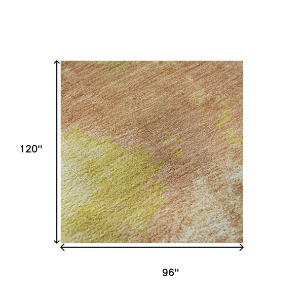 HomeRoots 8' X 10' Artichoke Green Gold Copper Abstract Washable Rug—Durable, UV-Protected, Stain-Resistant Design! 699668