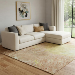 HomeRoots 8' X 10' Artichoke Green Gold Copper Abstract Washable Rug—Durable, UV-Protected, Stain-Resistant Design! 699668