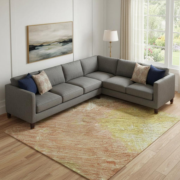 HomeRoots 9' Abstract Artichoke Green & Copper Washable Area Rug with UV Protection - Durable & Stylish! 699669