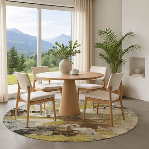 HomeRoots 8' Brown Gray and Gold Abstract Washable Round Rug – Durable, UV Protected, Modern Style for Any Room 699673