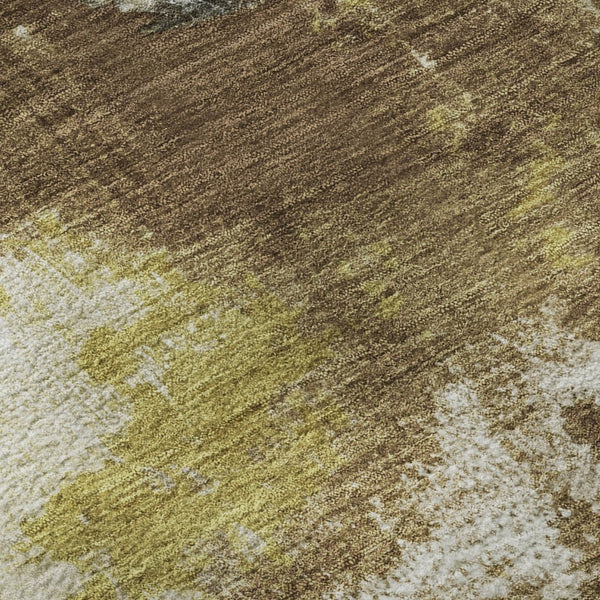 HomeRoots 10' Modern Brown, Gray & Gold Abstract Washable Area Rug – UV Protected, Durable & Stain Resistant! 699676