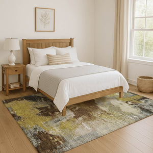 HomeRoots 10' Modern Brown, Gray & Gold Abstract Washable Area Rug – UV Protected, Durable & Stain Resistant! 699676