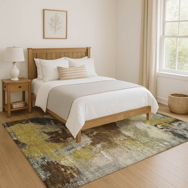 HomeRoots 10' Modern Brown, Gray & Gold Abstract Washable Area Rug – UV Protected, Durable & Stain Resistant! 699676