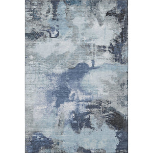 HomeRoots 5' X 8' Blue Ivory Gray Abstract Area Rug - Washable, UV Protected, Stylish for High-Traffic Spaces 699678