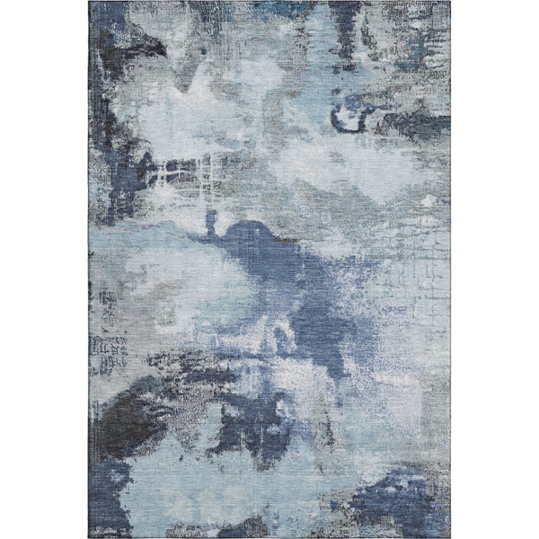 HomeRoots 9' X 12' Blue Ivory Gray Abstract Washable Area Rug - Durable, UV-Protected, Modern Design for Home 699681