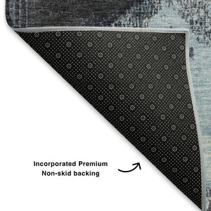 HomeRoots 9' X 12' Blue Ivory Gray Abstract Washable Area Rug - Durable, UV-Protected, Modern Design for Home 699681