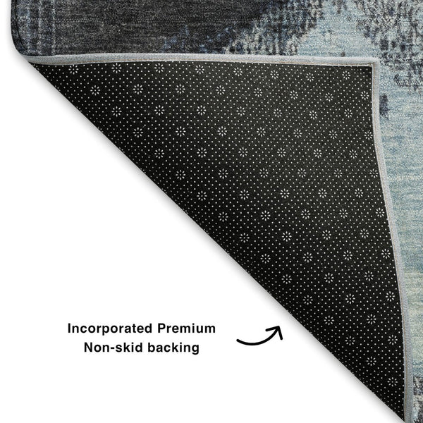 HomeRoots 9' X 12' Blue Ivory Gray Abstract Washable Area Rug - Durable, UV-Protected, Modern Design for Home 699681