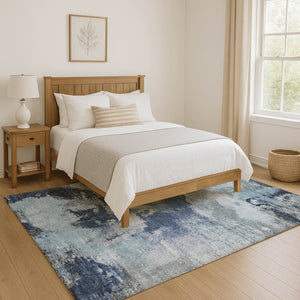 HomeRoots 9' X 12' Blue Ivory Gray Abstract Washable Area Rug - Durable, UV-Protected, Modern Design for Home 699681