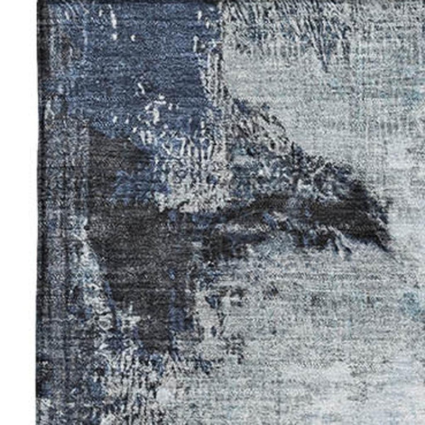 HomeRoots 9' X 12' Blue Ivory Gray Abstract Washable Area Rug - Durable, UV-Protected, Modern Design for Home 699681