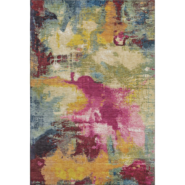 HomeRoots 9' X 12' Washable Burgundy, Pink & Blue Abstract Area Rug - UV Protected, Durable & Non-Slip Design 699687
