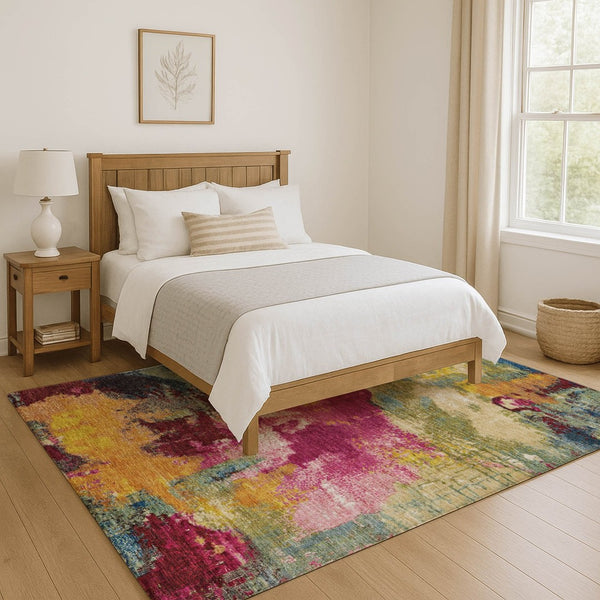 HomeRoots 9' X 12' Washable Burgundy, Pink & Blue Abstract Area Rug - UV Protected, Durable & Non-Slip Design 699687