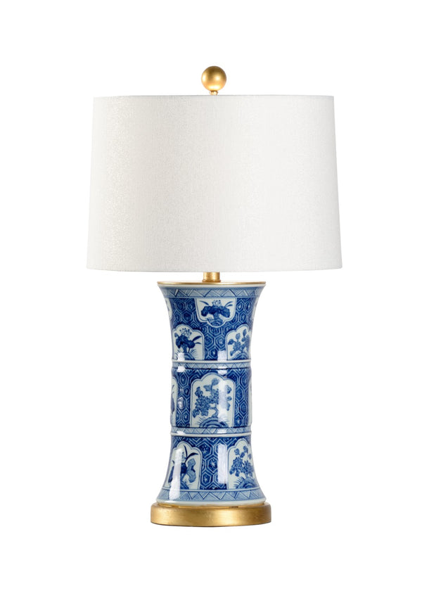 Chelsea House London Hand-Painted Ceramic Table Lamp With Blue Floral Panels & Antique Gold-Leaf Accents, 29" H 69969