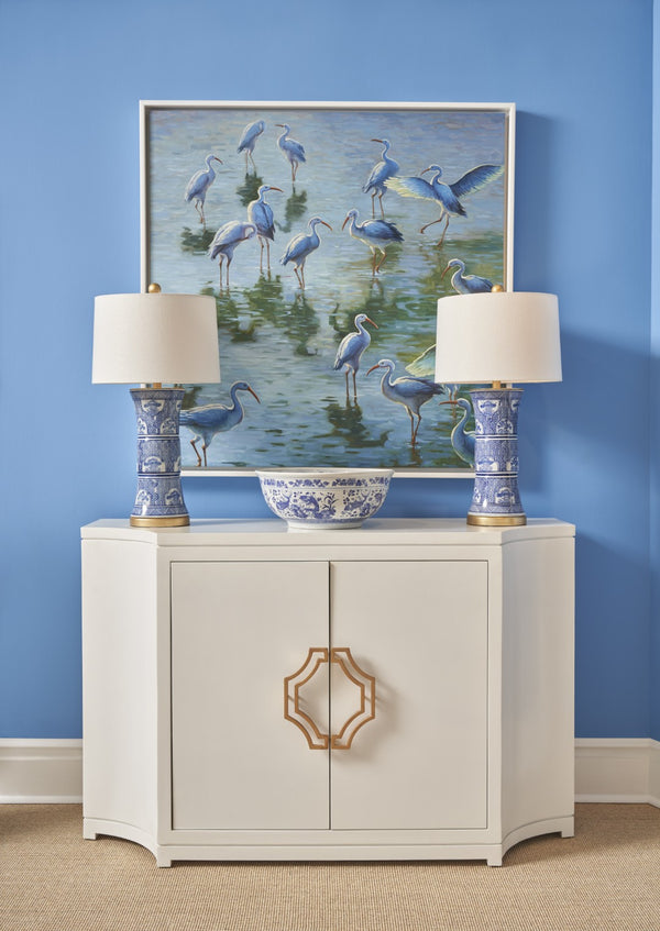 Chelsea House London Hand-Painted Ceramic Table Lamp With Blue Floral Panels & Antique Gold-Leaf Accents, 29" H 69969