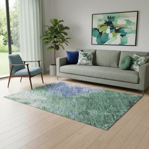 HomeRoots 5' Abstract Washable Area Rug in Green, Purple & Brown - Durable, UV-Protected, Non-Slip Design! 699690