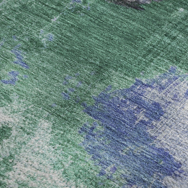 HomeRoots 5' Abstract Washable Area Rug in Green, Purple & Brown - Durable, UV-Protected, Non-Slip Design! 699690